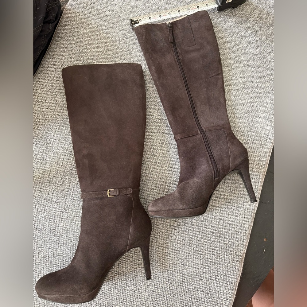 Nine West Califa chocolate brown suede knee high stiletto boots